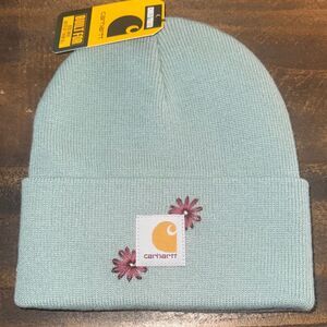 Carhartt Kids' Light Green Floral Beanie Hand stitched